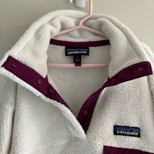 Patagonia Cream and Purple Fleece Pull Over
